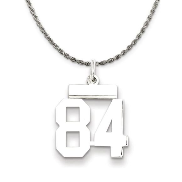Sterling Silver Athletic Lg Polished Number 84 Necklace - 26 Inch